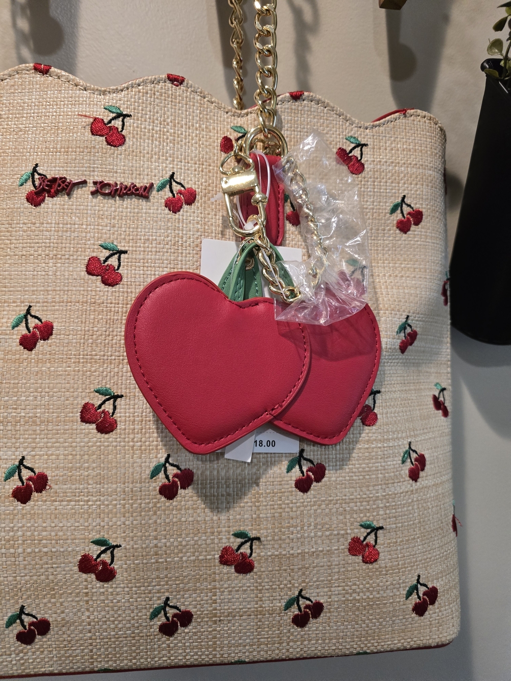 🍒Betsey Johnson Stylish Cherry Print Tote Bag with Red Cherry Charm - Picture 2 of 12